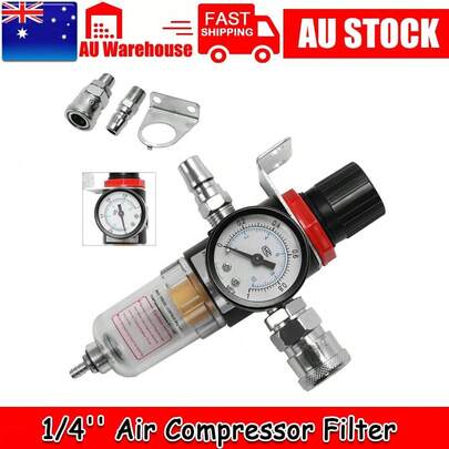 1/4'' Air Compressor Filter Water Separator Trap Tools Kit With Regulator AU