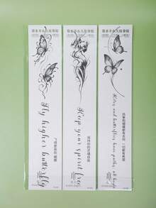 3Pcs Spine Fake Tattoo Temporary Tattoos Semi Permanent Tattoo Y2K Butterfly Waterproof Sweatproof Last For 1-2 Weeks Realistic Herbal Juice Anti-Friction Non-Reflective Black For Woman And Men Tattoo Stickers For Arm, Chest, Leg, Abdomen, Waist, Finger, Neck, Spine, Modernist Body Art