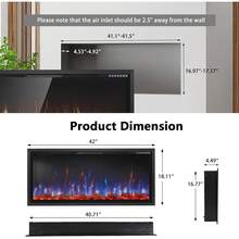 42"Electric Fireplace With Aluminum Frame: Wall-Mounted/Recessed Indoor Heater, Touch Screen, Remote & 12H Timer, 1500/750W" - US B Type Plug(110-127V) - View 7
