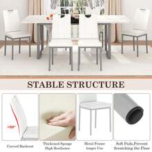 7-Piece Dining Table Set | Wooden Dining Table With 6 Upholstered Chairs For 6 People | 70in Kitchen Table W/Waterpoof Tabletop,Leather Chairs,Rectangular Tables W/Adjustable Leg For Dining Room - white (with 6 Chairs) - 查看 6