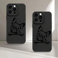 Funda de teléfono mate con diseño de perro luchador francés, impreso con tinta UV, que ofrece protección completa de 360 grados para varios modelos de , incluyendo 17, 16, 11, 12, 13, 14, 15 Pro Max,  Plus, SE y Mini. También está disponible una versión con patrón de planta en maceta con las mismas especificaciones. - Negro - Ver 5