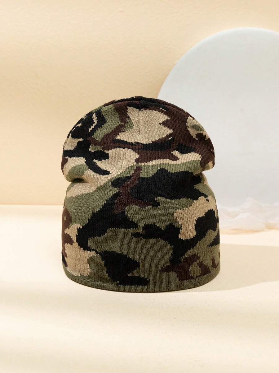 1pc Men's Classic Casual Elastic Knit Camouflage Outdoor Cycling Sun Protection Winter Knit Cap - Camouflage Knitted Hat - View 1