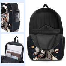 3 PIEZAS Mochila Escolar de 16.5 Pulgadas con Bolso de Mano y Estuche para Lápices para Primaria, Escuela Primaria y Secundaria - Astronauta negro - Ver 5