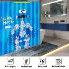 Sesame Street 1 Stück Duschvorhang mit Motiv, wasserdichter Stoff, waschbar, Badzimmer Vorhang in mehreren Größen mit 12 Haken, rutschfester Badteppich, Toilette-U-Pad, Toilette