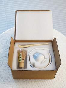 1 Stück Farbverlauf Himmelblau & Matcha Pulver Zubereitung Set, enthält Matcha Schale mit Ausguss, Bambus Matcha Quirl, Matcha Löffel, Quirl Ständer, Edelstahl Sieb (für Matcha Tee Zeremonie), Geschenk zur Schulanfang
