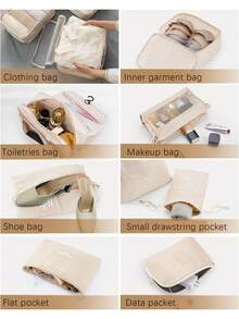 11件套便携式旅行收纳套装，多功能储物袋，包括洗衣袋、内衣袋、鞋袜袋、电子产品袋、束口袋、网袋、洗漱包、化妆包、行李袋 - 夏季旅行、度假、商务旅行的理想之选 - 彩色 - 查看 8