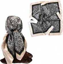35 Inches Silk Head Scarf-Satin Hair Scarves Silk Bandana Scarf Headscarf For Women's Fashion Scarveshalloween - 小腰果-黑色 - 查看 1