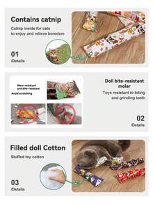 1pc Plush Chew-Resistant Cat Shaped Pillow, Cartoon Cat Pattern Round Filled Cat Nip Cat Grass Stress Relief Companion Toy, Pet Daily Companion, Suitable For All Seasons