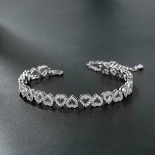 1 X Luxury Zirconia Heart To Heart Shape Silver Plated Bridal Bracelet