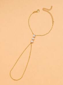 1 Stück minimalistischer goldener Metallketten-Fingerring-Armreif, dekoriert mit Strass, modische Strandaccessoires für Frauen