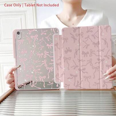 1 Piece Pink Bow Mirror Protective Case With Pen Slot, Compatible With IPad 10.9/10.2/Air 5th Gen/Pro 11/10th Gen/9.7/Air 2/IPad (7th Gen)/IPad (8th Gen)/IPad Air 4/5/IPad Pro 11/IPad 10.9" (2022)/IPad Air 13" (M3 2025)/IPad Air 11" (M3 2025)/IPad Air 11" (A16 2025), With Auto Sleep/Wake Function, Fashionable Tablet Accessory