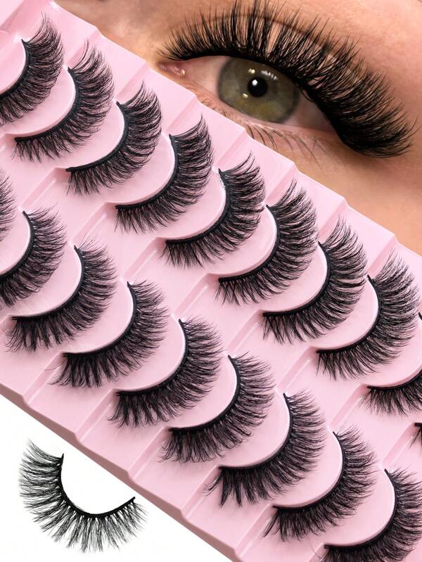 Hinarin 10 paires de faux cils russes bande D volume moelleux effet chat yeux Hinarin. Regard naturel, faux cils bouclés et croisés pour les fêtes et le maquillage quotidien. Style renard