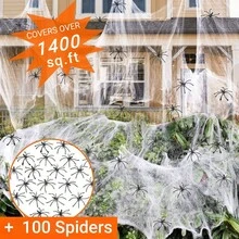 Pânză de păianjen de Halloween 20g/100g/240g/400g - 60/320/780/1400 mp, Vine cu 20/50/100 păianjeni falși, 4 dimensiuni de pânze de păianjen super elastice din care puteți alege, Pânză de păianjen albă extensibilă DIY, perfectă pentru decorarea grădinii de Halloween, curții, casei bântuite, petrecerii, decorațiuni de Crăciun pentru casă, cadouri de Crăciun, decor de Crăciun. - alb - Vizualizare 10