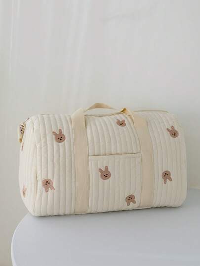 1 件卡通动物刺绣大容量孕妇尿布包，轻便手提手提包，适合妈妈