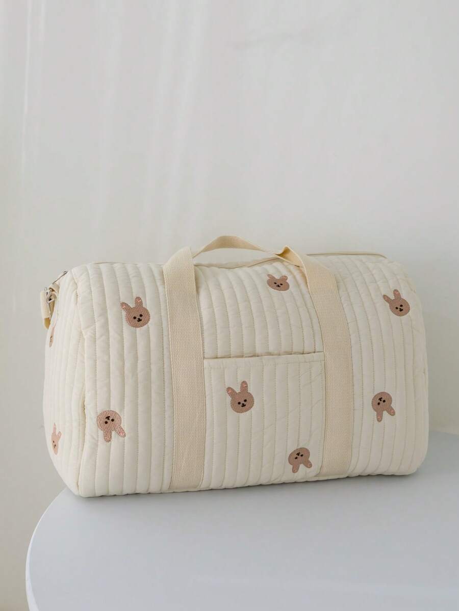 1 件卡通动物刺绣大容量孕妇尿布包，轻便手提手提包，适合妈妈 - 小兔刺繡包 - 查看 1