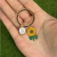 个性化向日葵钥匙扣，送给女孩的礼物，圣诞节，感恩节，向日葵钥匙扣礼物 - 太陽花黃色字母 - 查看 7