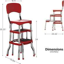 Stylaire Retro Chair + 2-Step Step Stool With Pull-Out Steps, 7 Ft. 11in Max Reach, 200 Lb Weight Capacity, Steel And Vinyl (Red, One Pack) - 水鴨藍 - 查看 8