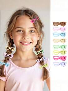 8pcs/Set Candy Color Fake Glasses Frame Hair Clips, Duck Mouth Clips, Side Bangs & Back Of Head Hair Clips, Gift For Little Girls Back To School