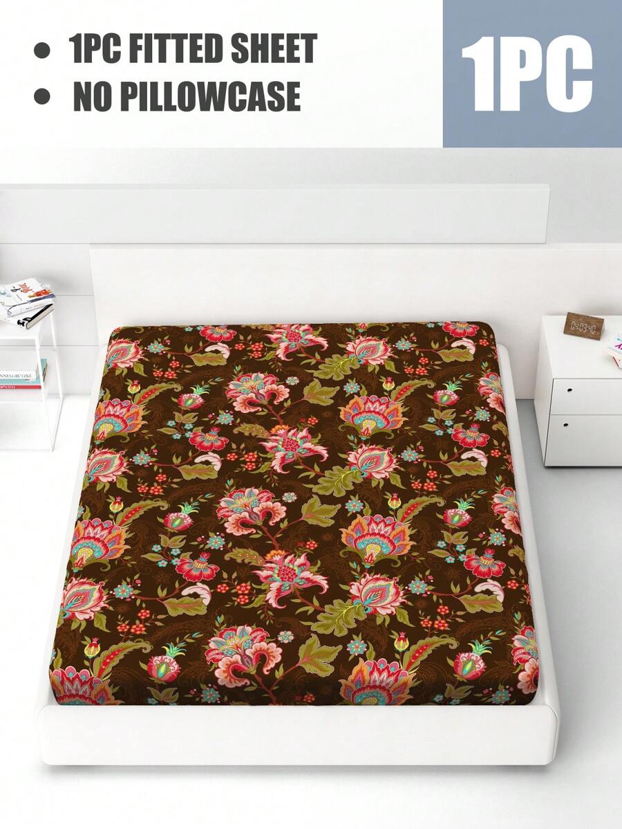 1 pieza Sábana ajustable con estampado floral tropical digital, ropa de cama con aloe vera amigable con la piel, adecuada para todas las estaciones como protector de colchón, regalo para vacaciones, disponible en múltiples tamaños, se ajusta a camas de hasta 25 cm de altura (1 pieza de sábana ajustable solamente, sin funda de almohada ni relleno)