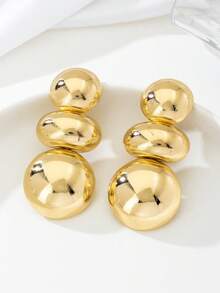 One Pair Of Fation Stud Earrings Clear Surface Chunky Jewelry - Gold - View 5