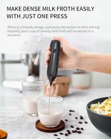 CIRCLE JOY Rechargeable Milk Frother Handheld With Stand, Coffee Frother Wand Drink Mixer With Dual Spring Whisk For Coffee, Cappuccino, Lattes, Frappe, Matcha And Hot Chocolate, Black