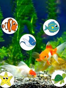 500pcs/Roll Cartoon Ocean Fish Doodle Stickers, 1 Inch Round, 16 Designs Including Crab, Turtle, Fish, Jellyfish, Dolphin, Etc. 2 Styles Available, Suitable For Scrapbooking, Stationery, Teacher Rewards, Envelope Seals, PVC Waterproof Sticker - Multicolor - View 2
