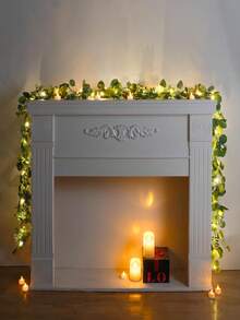 2/4pcs Silver Dollar Eucalyptus Leaf Garland With LED Lights, Artificial Eucalyptus Leaf Table Runner, Fake Greenery Vines For Home Decor, Room, Classroom, Bedroom, Wedding, Bridal Shower, Party, Baby Shower, Patio, Valentine's Day, Gift