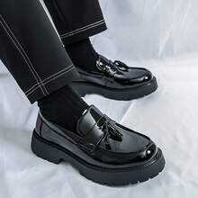 Men's Leather Thick Soled Shoes Men's Handmade Shoes Casual Leather Shoes Men's Formal Loafers - 黑色 - 查看 5