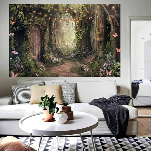 1pc Spring Background Magic Garden Fairy Tale World Grass Butterfly Wonderland Background Shower Birthday Party Decoration Studio Photography Banner Booth Props, Party Decoration Supplies, Home Decoration Supplies