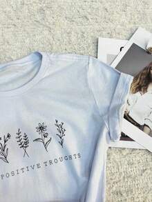 Women's Cotton Crew Neck Plain 100% Cotton Casual Fashion Grass Pattern T-Shirt Blouse - 黑與白 - View 4