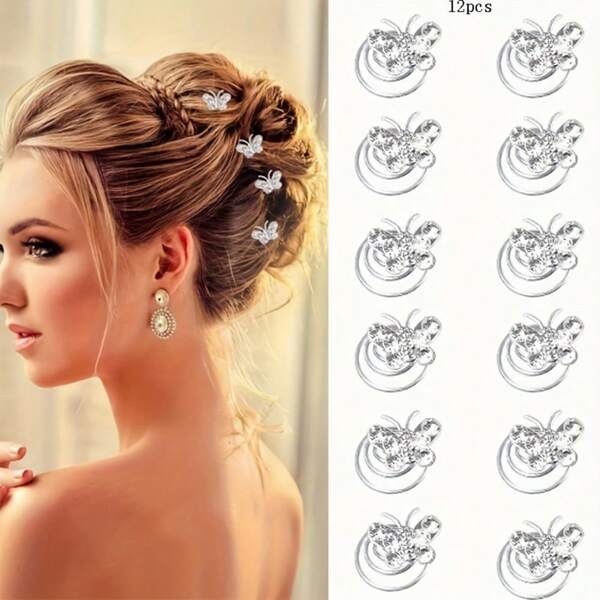 10pcs Elegant Rhinestone Butterfly Hair Clips, Hair Accessories
