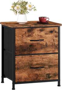 Mesita de noche, cómoda pequeña para el dormitorio con 2 cajones, mesa de noche con cestas de tela para el dormitorio, armario de niños, dormitorio de invitados, de estampado de vetas de madera - Rosa vieja - Ver 1