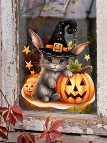 1 Stück Halloween Fenstersticker, Cartoon Tier Wohnzimmer Sticker, Hase und Kalb Schlafzimmer Sticker, süßer Stil Türsticker, Heimdekoration