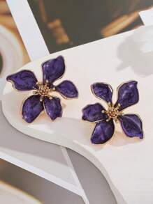 2 pièces Ensemble de boucles d'oreilles à clou à fleurs rose émaillées pour femmes, bijoux de boucles d'oreilles clip minimalistes chics et haut de gamme