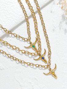 1pc 18K Gold Plated Bull Head Pendant Necklace, Stainless Steel Western Style Chain Necklace Fashion Jewelry Gift For Women