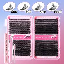200 Pairs D Curl Fluffy Volume Single Cluster False Eyelashes 10-16mm Wispy Natural DIY Individual Extension Lashes Kit For Women Girls Cruelty-Free Reusable Easy To Apply Mixed Lengths Long Lasting Professional Makeup Set - DIY-jMS-188+Pink Three-piece Set - View 2