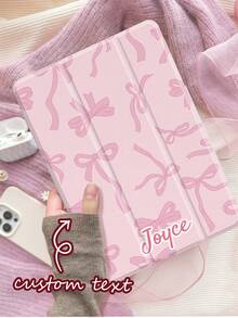 Ayotu Customized Tablet Case With Pink Bow Pattern Text, Suitable For 10.2-Inch IPad 9th Generation, Name Customized Case Compatible With 10.4-Inch Galaxy Tab A7, Supports Automatic Sleep/Wake-Up, Built-In Pen Slot, Adjustable In Multiple Angles, DIY Tablet Computer Case, Built-In Pen Slot, Adjustable In Multiple Angles The Perfect Choice For Valentine's Day And Anniversaries, Creative Gifts For Family, Parents And Friends - Multicolor - View 1