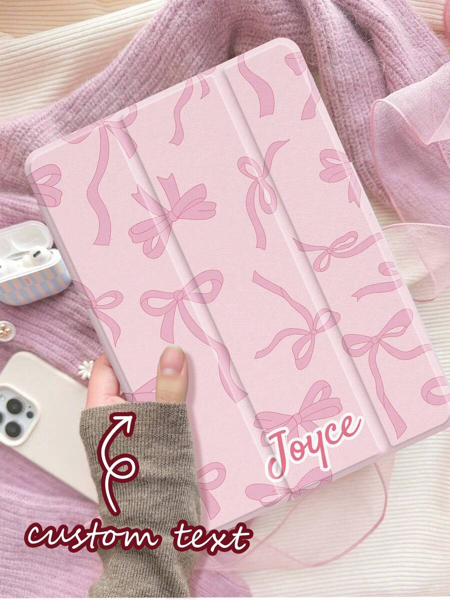 Ayotu Customized Tablet Case With Pink Bow Pattern Text, Suitable For 10.2-Inch IPad 9th Generation, Name Customized Case Compatible With 10.4-Inch Galaxy Tab A7, Supports Automatic Sleep/Wake-Up, Built-In Pen Slot, Adjustable In Multiple Angles, DIY Tablet Computer Case, Built-In Pen Slot, Adjustable In Multiple Angles The Perfect Choice For Valentine's Day And Anniversaries, Creative Gifts For Family, Parents And Friends - Multicolor - View 1