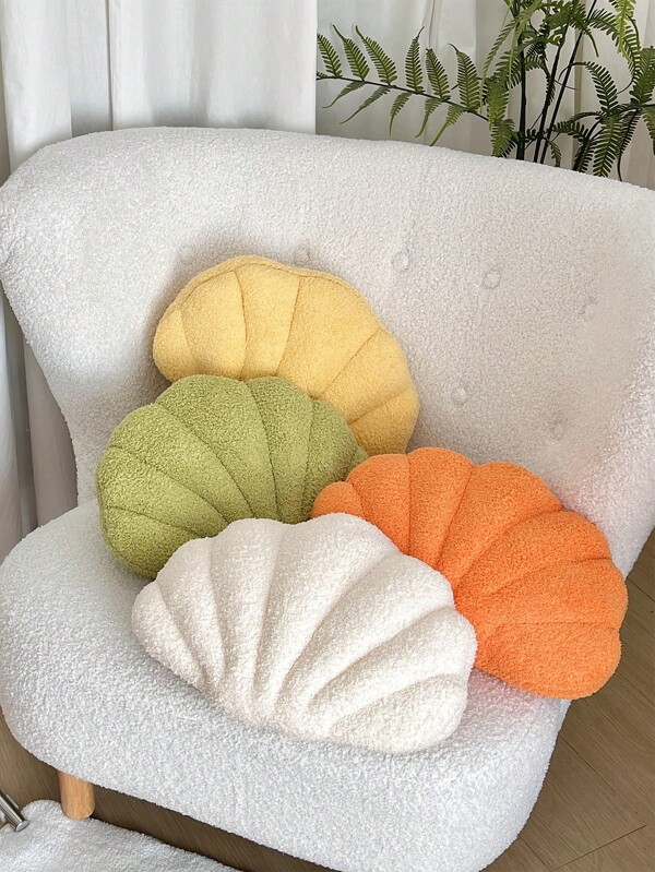 1pc Fashionable Shell-Shaped Throw Pillow, Soft & Decorative With Vivid Oceanic Theme Design, Machine Washable, Polyester Filled, Suitable For Sofa, Bed & Home Decor