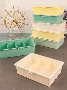 1个彩色塑料隔层收纳盒，办公桌面文具零件盒，衣柜透明翻盖纯色袜子盒，多功能带盖收纳盒 - 彩色 - 查看 2