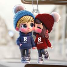 2 Styles - 1pc Customized Cartoon Couple Car Pendant, Personalized Acrylic Car Accessories, Unique Couple Gift, Anniversary Gift, Holiday/Occasion Gift (For Girlfriend/Wife) - As Shown - View 5