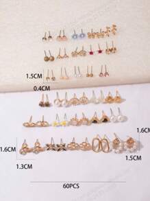 30 pares/tarjeta de pendientes tipo mariposa, corazón, lazo, perla y flor, un set sencillo y versátil
