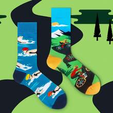 Men's Funny Novelty Crazy Pattern Dress Socks For Gifts - 藍/綠/黃/白/多色鐵人三項-4米 - 查看 10