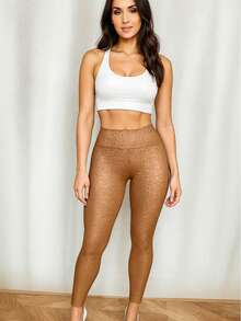 leggings tipo leopardo, cintura alta - Bronce - Ver 3