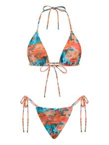 Women Y2K Sexy Bikini Sets Halter Spaghetti Strap Bra High Cut Tie Side Thongs Triangle Bikini Bottom Cheeky Two Piece Swimsuits Bathing Suit Summer Vacation Beachwear - Rỉ Nâu - Xem 5