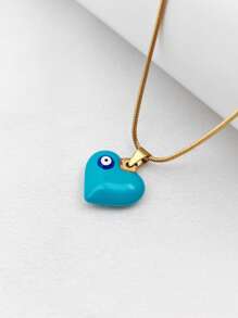 1pc Fashion Versatile Titanium Steel Heart & Evil Eye Pendant Necklace, Unique Personalized Choker Necklace