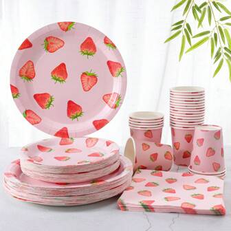 7/9 Inch Strawberry Theme Party Supplies Set, Strawberry Birthday Party Disposable Paper Plates, Summer Fruit Party Tableware, For Birthday Party, Summer Fruit Party Decorations, Gifting,Christmas