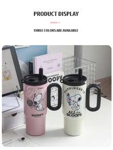 SNOOPY 1 件 750 毫升真空保温水瓶，大容量户外车载杯，便携式酷炫不锈钢吸管杯 - 查看 12