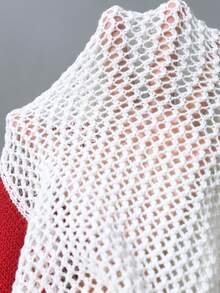 Jersey de punto con cuello en V, calado y contraste de color, talla grande - Blanco - Ver 7
