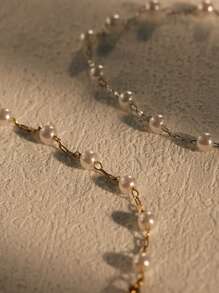 1pc Dainty Faux Pearl Chain Bracelet Stainless Steel Minimalist Elegant Pearl Beaded Bracelet For Women Wedding Jewellery, Bridesmaid Gift, Mothers Day Gift